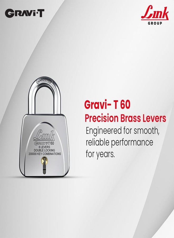 Link Gravi-T 60mm Heavy Duty Padlock | 8 Levers | Lock for Home Door, Office, Shop, Travel | Tough CR Body | Hardened Steel Shackle, | Double Locking System | 3 Silver Keys | 200000 Key Combinations - Image 2